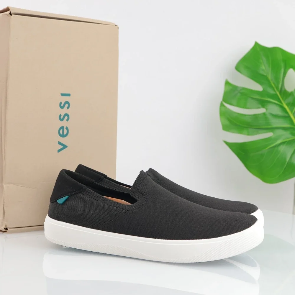 Vessi Womens Boardwalk Slip-On Sneakers Size 10 Waterproof Black Comfort Shoes